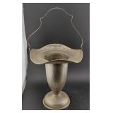 Antique hammered metal Keystone bride's basket