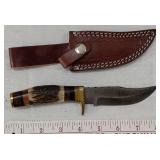 8' stag handle damascus blade hunting knife