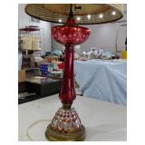 Antique bohemian ruby red cut to clear lamp WORKS