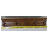 Antique American oak hat / coat rack w 5 hooks 31'