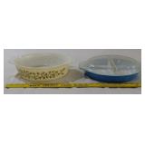 PYREX golden grapes & horizon blue dishes c1960s