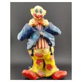 Old paper mache creepy 12" clown w bowtie big feet