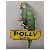 20" POLLY GAS porcelain sign w parrot
