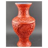 7" carved Chinese Cinnebar vase 1950s