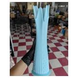 FENTON 1960s 14.5" swung blue satin glass vase