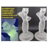 10" tall 1960s FOSTORIA satin uranium candlesticks