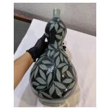 16" vintage Korean celadon sgraffito SIGNED vase