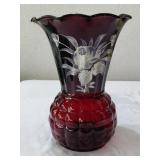 9" Anchor Hocking ROYAL RUBY hand painted vase HTF