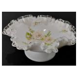 1960s FENTON silver crest 10" compote w flowers