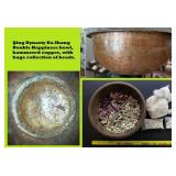 15 INCH hammered copper bowl Qing Dynasty + BEADS