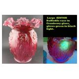 FENTON 8" daffodils vase cranberry art glass
