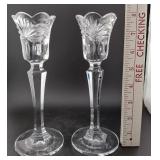 WATERFORD 2 crystal Marquis 8" tulip candlesticks