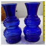 8.5" TALL cobalt blue INDIANA double beehive vases