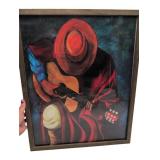 Gaucho in Red Plays Guitar On One Knee Framed