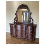 Beautiful Ornate Wooden Dresser and Mirror