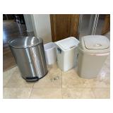Lot of 4 Trash Cans - 1 Stainless & 3 Plastic