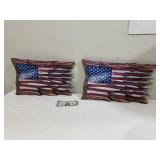 2 Wood American Flag Art Pieces