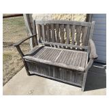 Outdoor Wood Bench With Folding Storage Seat