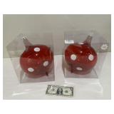 2 Red w White Dots Ornaments