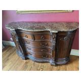 Beautiful Marble Topped Wood Credenza Table
