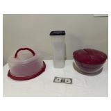 Plastic Cake Plate, Salad Tosser & Container