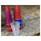 Lot of Hard Plastic Cups & Wine Glasses