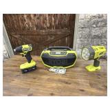 Ryobi Cordless Screw Gun, Radio & Light