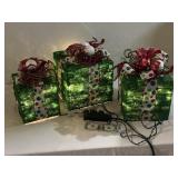 3 Light Up Green Christmas Present Decorations