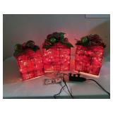 3 Light Up Red Christmas Present Decorations