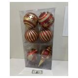 Box of 6 Gold & Red Christmas Ornaments
