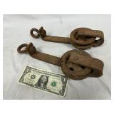 2 Vintage Metal Pulleys