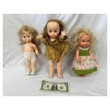 3 Collectible Vintage 1960's Dolls