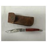 Damascus Steel Pocket Knife W/ Sheath