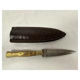 Damascus Steel Point Blade Knife W/ Sheath #3