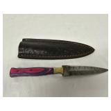 Damascus Steel Point Blade Knife W/ Sheath