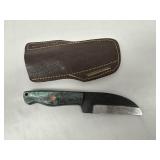 Forged Steel Knife W/ Leather Sheath W/ Black Hand