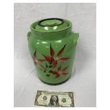 Antique Hand Painted Crock Jar With Lid