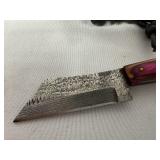 Damascus Steel Knife W/ Sheath and Keychain #2