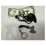 Damascus Steel hatchet Knife W/ Sheath & Keychain