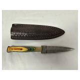 Damascus Steel Point Blade Knife W/ Sheath