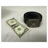 Black Leather Belt W/ State of Texas Belt Buckle