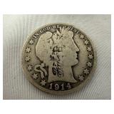 1914 Barber Half Dollar Coin - 90% Silver