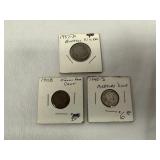 Lot of 3 Coins. 1945 Dime, 1908 Penny, 1937 Nickel