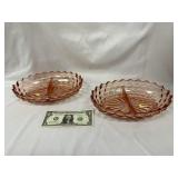 2 Pink Fostoria Divided Relish Bowls