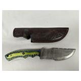 Damascus Steel Knife W/ Sheath and Grip Handle