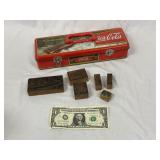 Coca Cola Metal Box and Wooden Ink Stamps