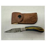 Damascus Steel Pocket Knife W/ Sheath