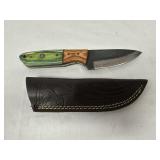 Forged Steel Knife W/ Leather Sheath W 2 Tone Wood