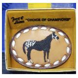 Leather Tony Lama Equestrian Belt Buckle