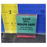 VINTAGE Quincy MODERN DAIRY  Match Book